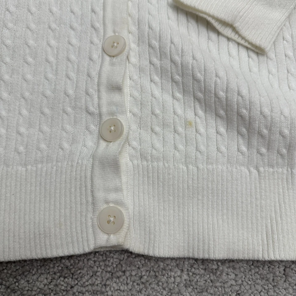 Jeanne Pierre Cárdigan Suéter Mujer Pequeño Blanco Abotonado Cable Tejido Algodón Foto 4 de 4