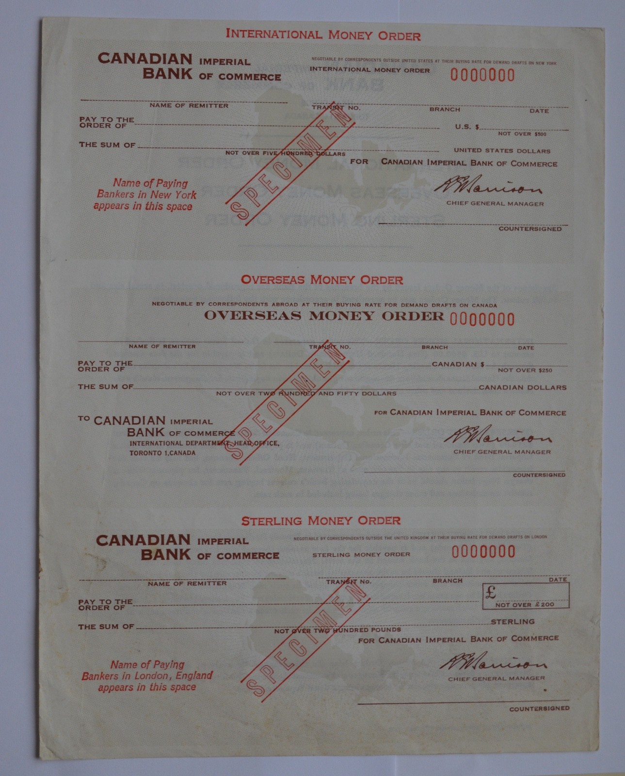 The Royal Bank of Canada Imperial of Commerce Specimen Money order eBay