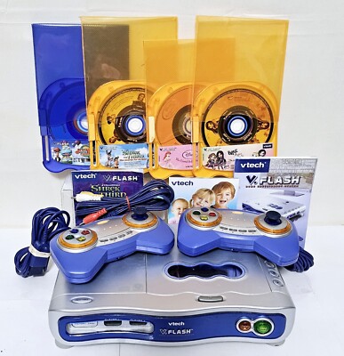 VTech V.FLASH Home Edutainment Video Game System + 4 Games CIB MINT COND. TESTED