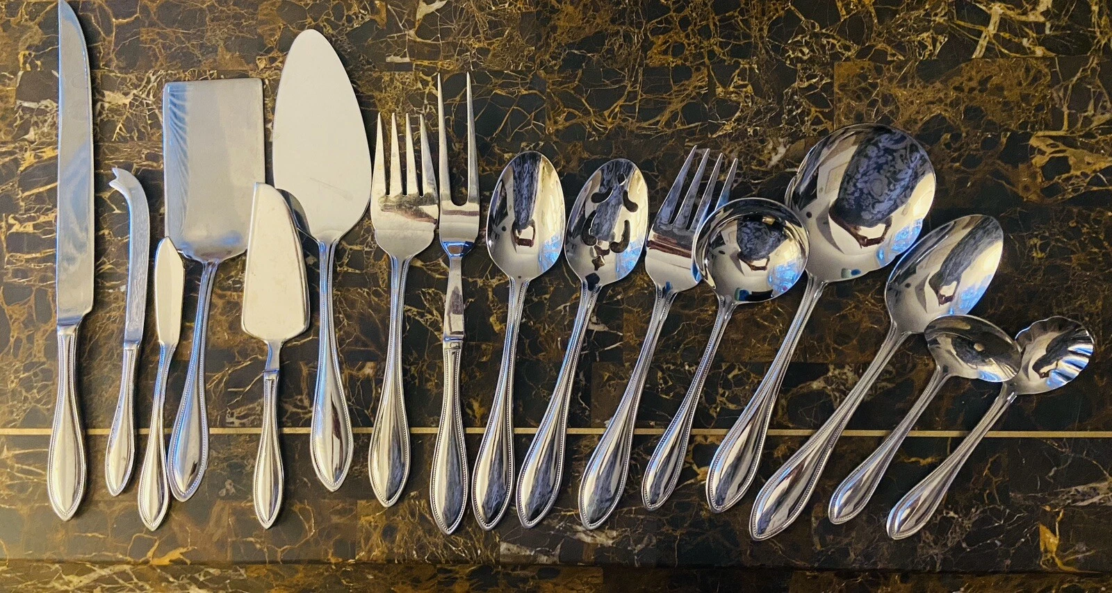 RSVP RXV5 Beaded 18/10 Glossy Stainless 16 Pc Serving Flatware Lot