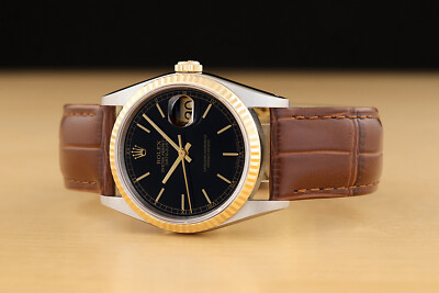 ROLEX DATEJUST 16233 18K YELLOW GOLD STEEL BLACK DIAL BROWN