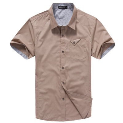 mens short sleeve dress shirts 100 cotton Clothing Sleeves Luxury Slim Fit Camisas Shirts Fashion Dresses Size:20/20.5