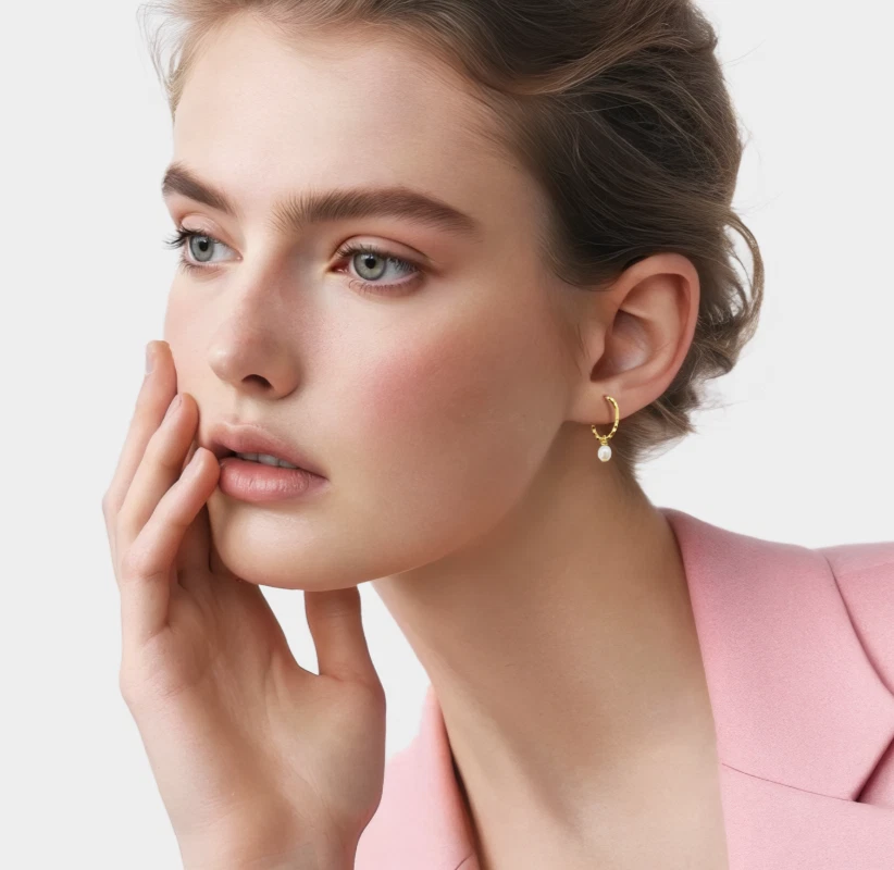 925 Sterling Silver Mini Pearl Hoop Earrings Natural Freshwater Pearls - Tracked - image 3 of 4