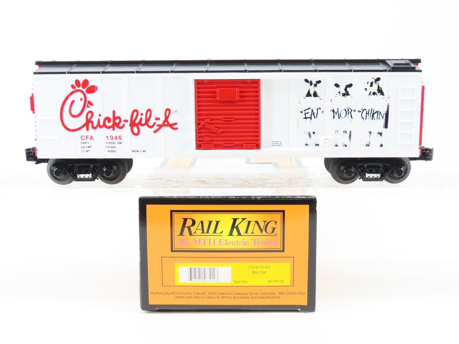 O Gauge 3-Rail MTH 30-74160 CFA Chick-Fil-A Boxcar #1946-image