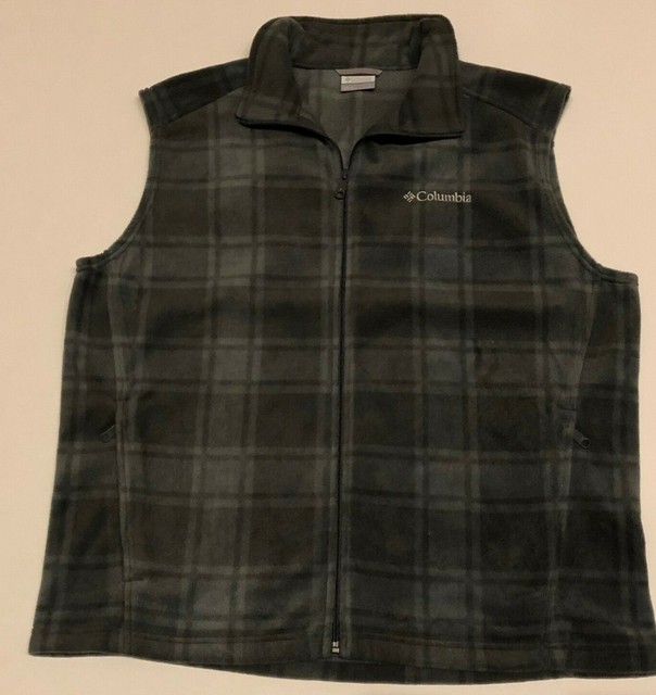 Full Zip Printed Fleece Vest Gray Plaid 