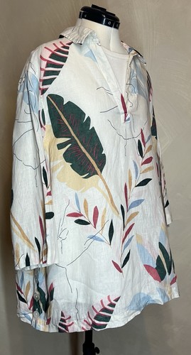 Cynthia Rowley Womens 100% Linen V-Neck Tropical Leaf Print Graphic Shirt |Sz:1X - Picture 3 of 23