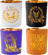 Halloween Candle Holders 4 PCS Glass Votive Candle Holders for Halloween Part...