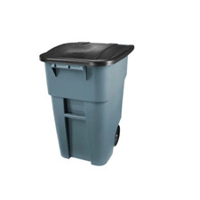 Brute 50 Gal Grey Rollout Trash Can w/ Lid Durable Wheels for Indoor Outdoor Use