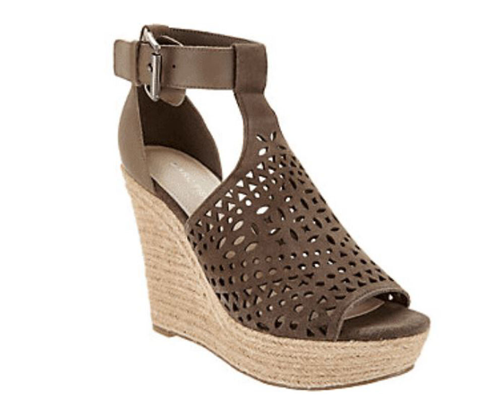 Marc Fisher Perforated Suede Wedges Hasina Olive