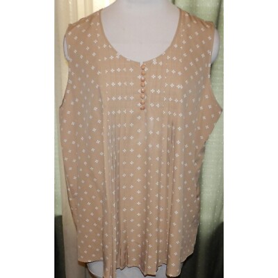 Roaman's 22W poly sleeveless tan / white pintucked top round neckline plus size