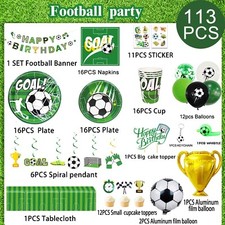 Decorazioni Festa Calcio 123 Pezzi - Piatti, Tovaglioli, Tovaglie, Striscione Compleanno - Foto 8