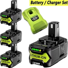 8.0Ah For RYOBI 18V Battery/Charger Set P107 P108 One Plus High Capacity Lithium