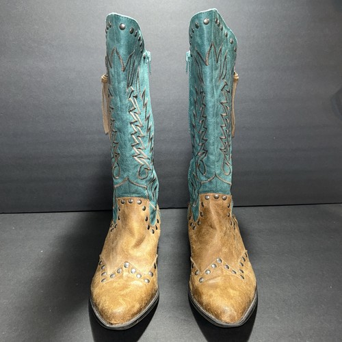 Stivali da equitazione cowgirl Coconuts Matisse marrone acqua con borchie e cerniera donna taglia 8,5 - Foto 2 di 18