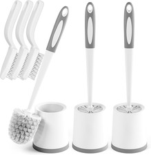 Toilet Brush and Holder Set, 3 Pack, White Bathroom Accessories, Ergonomic Sil