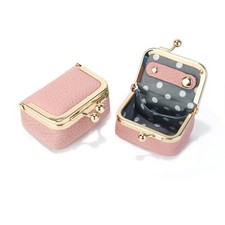 Genuine Leather Mini Jewelry Box Coin Purse for Women,Solid Color Kiss Pink