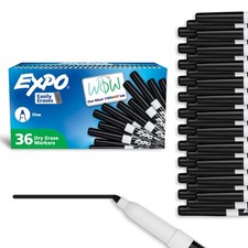 Dry Erase Markers, Low Odor Ink, Black, Fine Tip, 36 Count - Easily Erases, I...