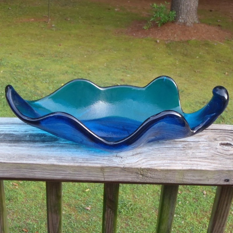 Blenko MCM Wayne Husted Turquoise Glass Amoeba Free Form 15" CENTERPIECE BOWL NR
