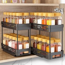 2 Pack Pull Out Spice Rack Organizer - Kitchen Cabinet Storage Black 12x11x5
