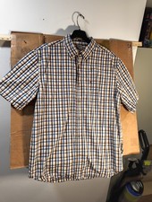 Carhartt Short Sleeve Relaxed Fit work Shirt Button Down Men L tan/blue