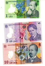 LOT SET SERIE  3 Billets Roumanie ROMANIA 1 5 10 LEI 2018 2021 POLYMER NEUF UNC