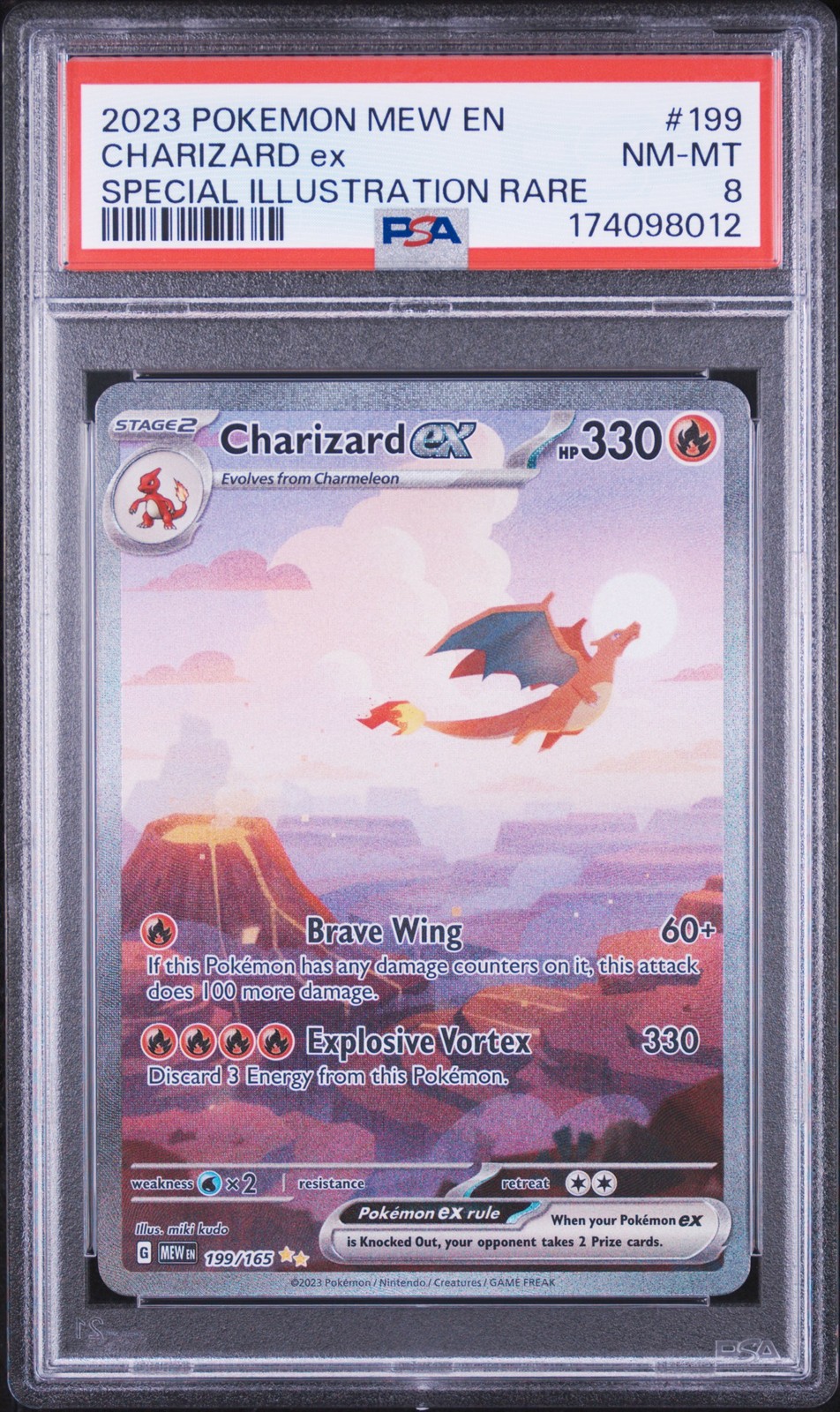 2023 POKEMON MEW EN-151 SPECIAL ILLUSTRATION RARE #199 CHARIZARD EX PSA 8
