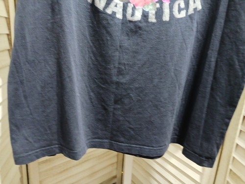 Nautica Womens Shirt Size Large Navy Blue Floral Logo Short Sleeve Graphic Tee - Picture 9 of 10
