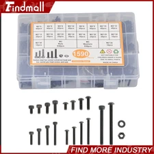 1590Pcs M3 Screw Kit, Hex Button and Socket Head Bolts and Nuts Washers Set