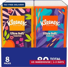 Kleenex On-The-Go Facial Tissues, 8 On-The-Go Packs, 10 Tissues per Box, 3-Ply