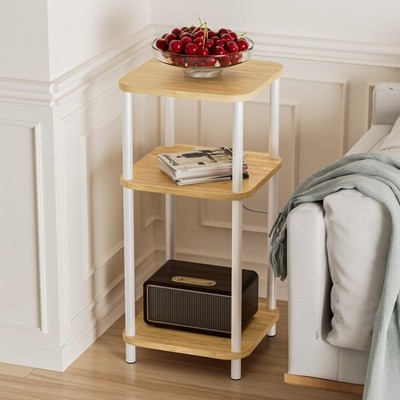 Bamboo End Table with Charging Station, Side Table for Small Space, Small Table