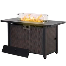 43 Inch Propane Fire Pit Table 50,000BTU Gas Firepit w/ Wind Guard Lava Rocks