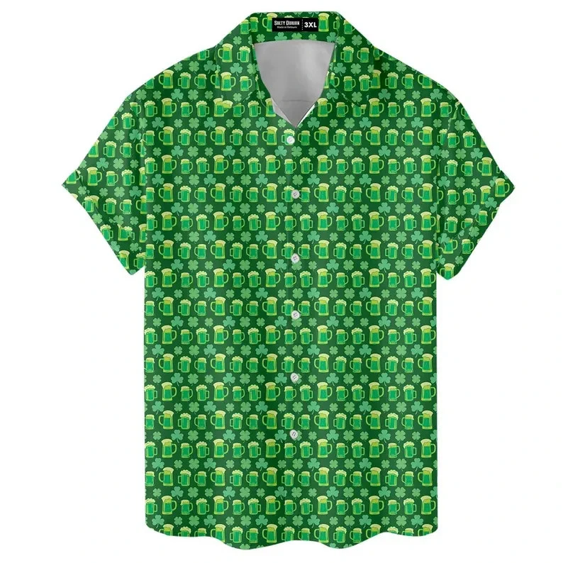 Beer Mug Pattern St. Patrick's Day Hawaiian Shirt Lucky Clover Irish Pub Wear