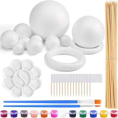 48PCS Solar System Model Foam Ball Kit Includes 10 Sizes Polystyrene Spheres Bal