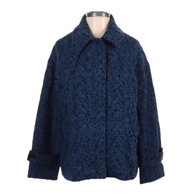 Banana Republic Tweed Oversized Moto Jacket Coat XS Navy Blue Buckle Collar NWOT
