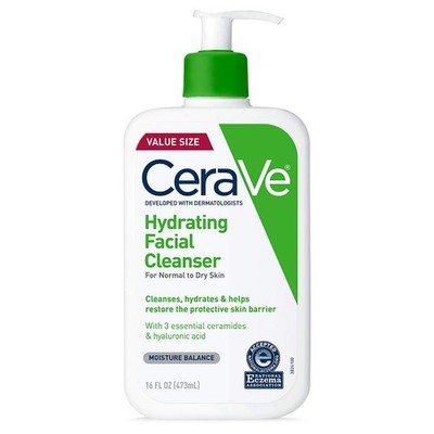 CeraVe Hydrating Facial Cleanser, 16 Fl Oz (Pack of 1), Translucent 