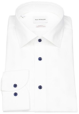 Roy Robson Hemd Slim Fit Kentkragen Kontrastknöpfe weiß