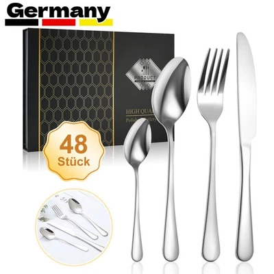 BESTECKSET 48 TEILIG FÜR 12 PERSONEN BESTECK ESSBESTECK TAFELBESTECK EDELSTAHL, - Bild 1 von 4