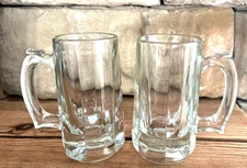 VTG - set of 2 --Libbey Heavy Glass Beer Steins Mugs With Thumb Grips