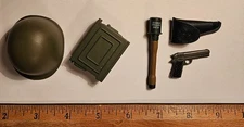 5 piece Lot Military Miniatures 21st Century Toys Helmet Grenade Pistol Holster