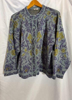 Rodier of Paris Sweater Jacket Large Black Floral Medallion Wool Blend 