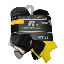 Russell Performance No Show Socks Multicolor Active Arch Support S 4.5-8.5 Boy