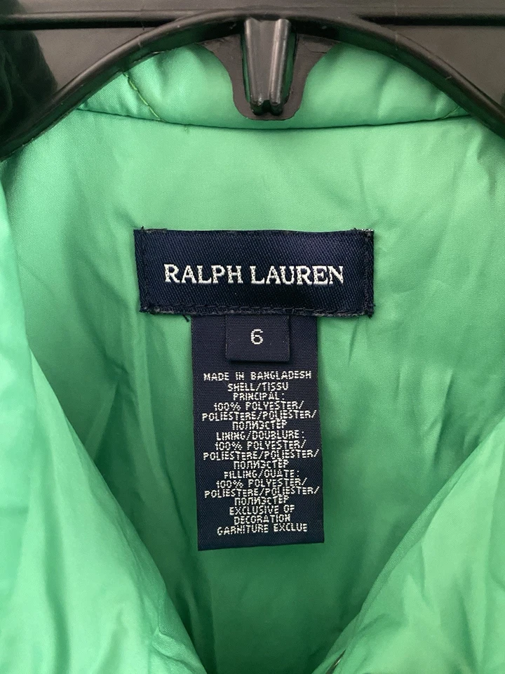 Стеганая куртка для девочек Ralph Lauren однотонная опрятная зеленая размер 6 - Изображение 2 из 4