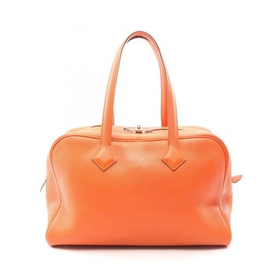 HERMES Victoria 35 Schulter Handtasche Clemence Leder Orange Poppy SHW Gebrau...