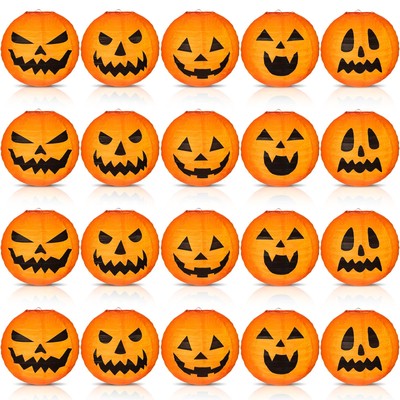 Retisee 20 Pcs 8 Inch Halloween Pumpkin Paper Lantern Halloween Jack O Lanter...