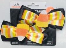 Way to Celebrate Halloween 2pc Candy Corn Hair Bows Girls/Adults New Unused