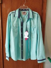  Western Shirt Platini Men Light Mint Color 100% cotton blue accents Size XL New