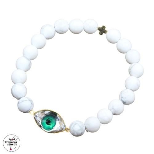Swarovski Crystal Eye / Gemstone Howlite Stretch Bracelet - Picture 3 of 10