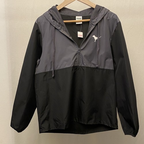 Felpa con cappuccio rosa nuova con etichetta Victoria’s Secret 1/4 zip nero grigio pullover giacca a vento XS - Foto 6 di 7