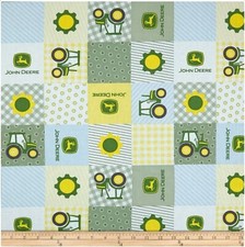 BTY John Deere Nursery Born to Farm Tractor Logo Patch Cotton Fabric By The Yard