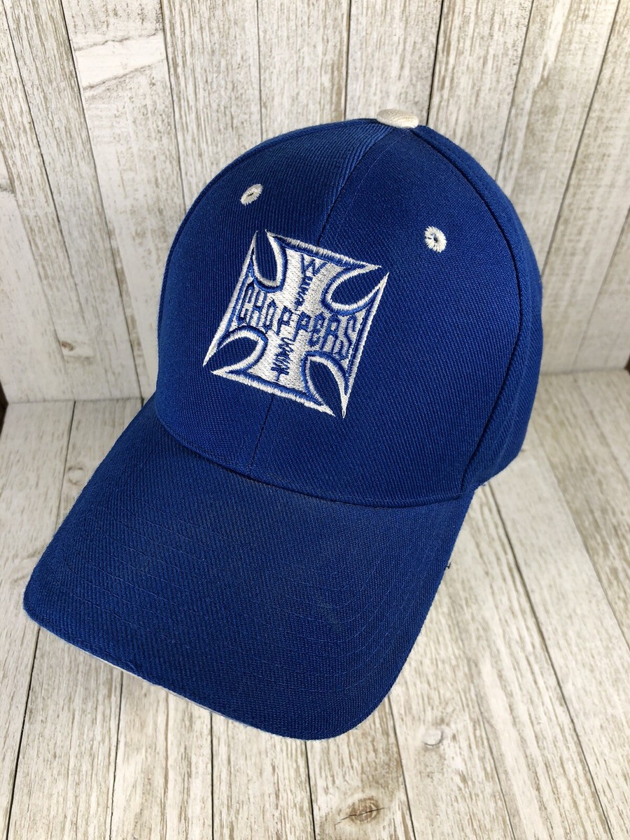 Vintage West Coast Choppers iron cross logo hat cap blue and white