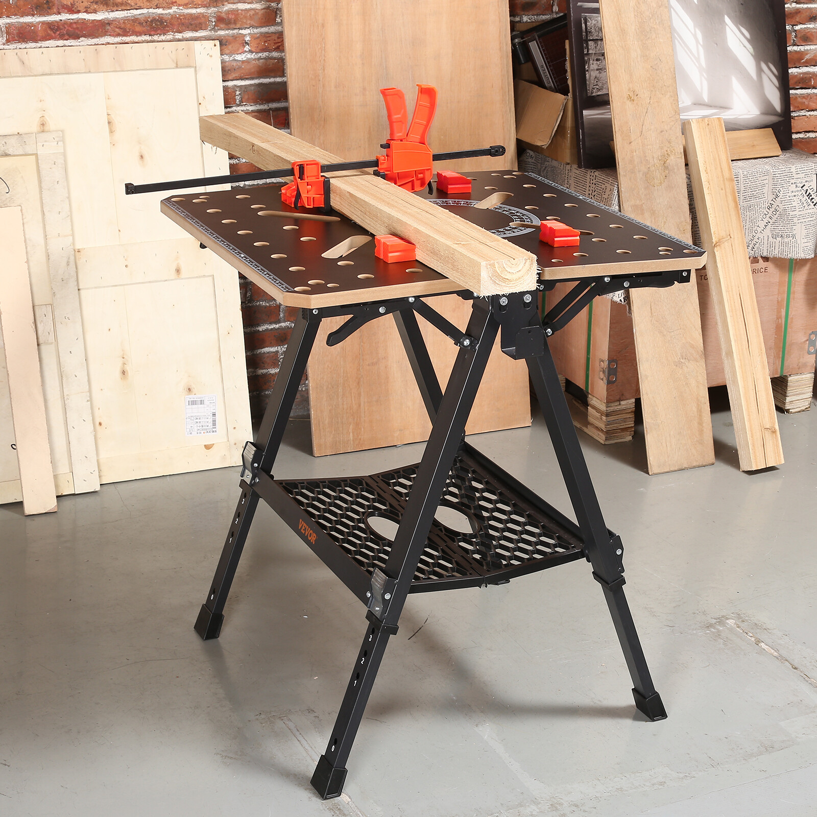VEVOR Établi Pliant 2 En 1 Table De Travail Chevalet - Charge 454 Kg, 7 Hauteurs Réglables